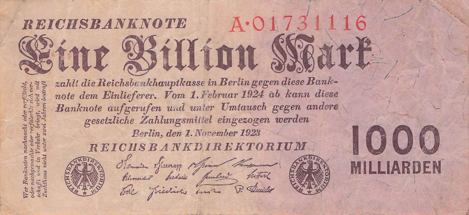 Ro.126 1 Billion Mark 1923